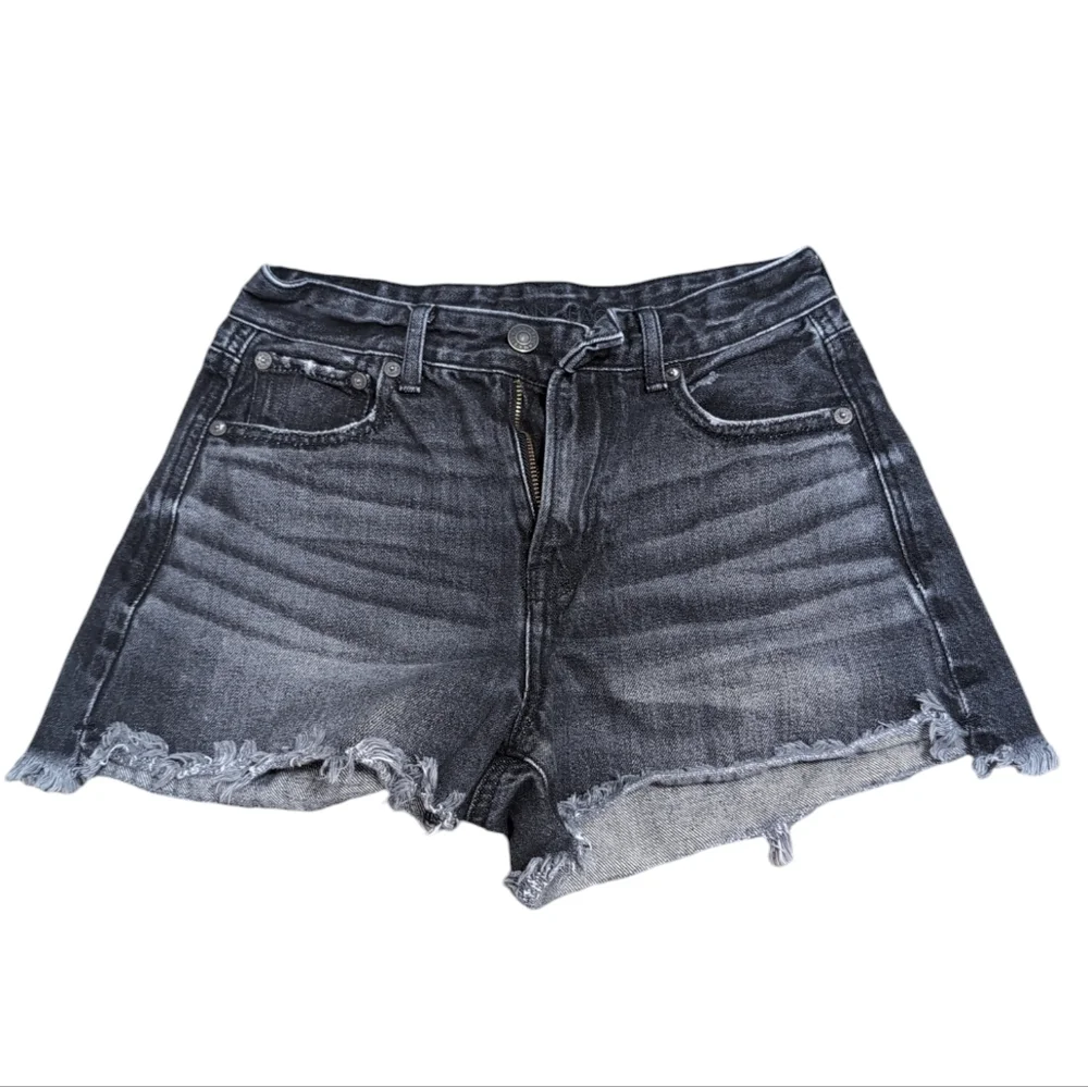 American Eagle‎ Shorts Super High Hi Rise Festival Faded Black Denim Cutoff sz 0